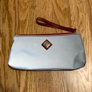 Donald J. Pliner Metallic Silver and Red Wristlet